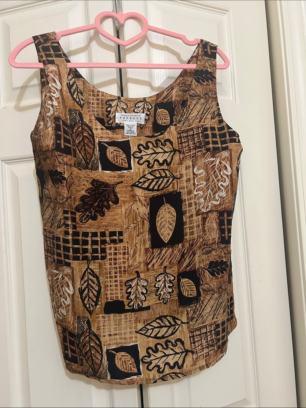 100% SILK 90s Vintage Leaf Boho Tank Top